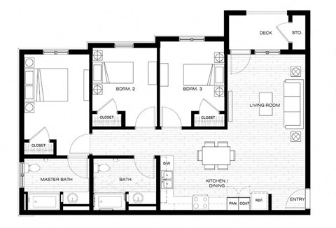 Three bedroom two bath 1099 square foot